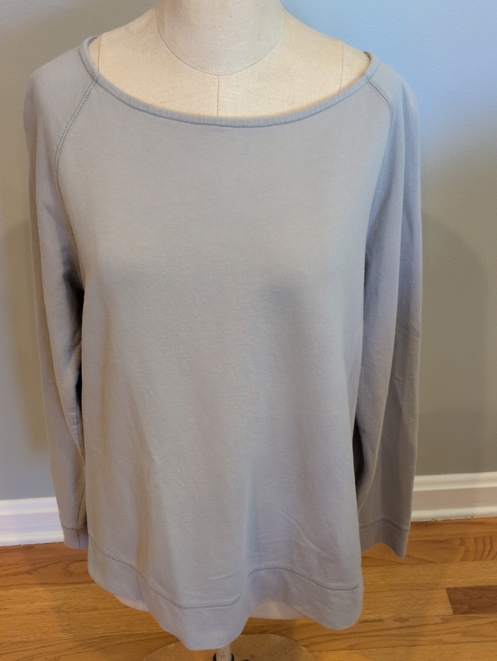 Lands End Boat Neck Lightweight Sweatshirt Light Gray Large 14-16
